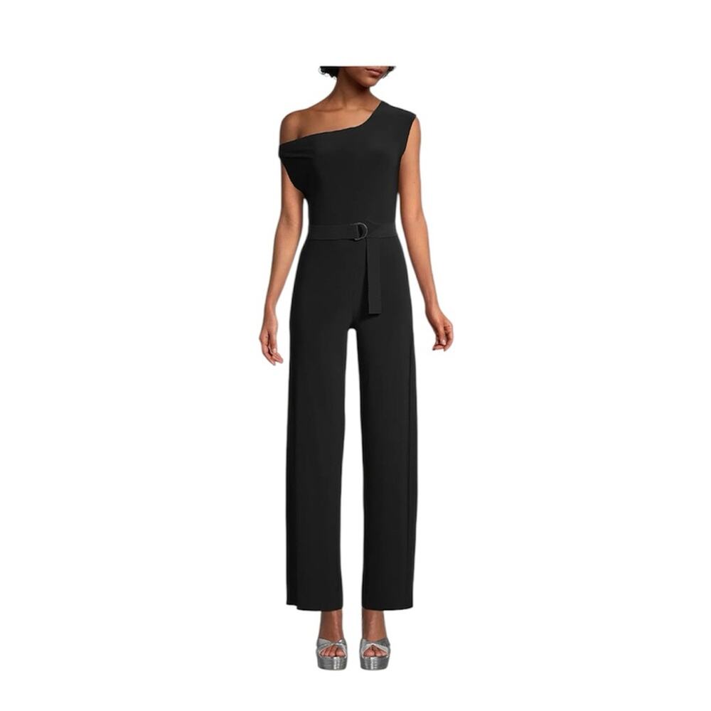 Norma Kamali Asymmetric Drop-Shoulder Wide-Leg Jumpsuit Black One Piece Size XS